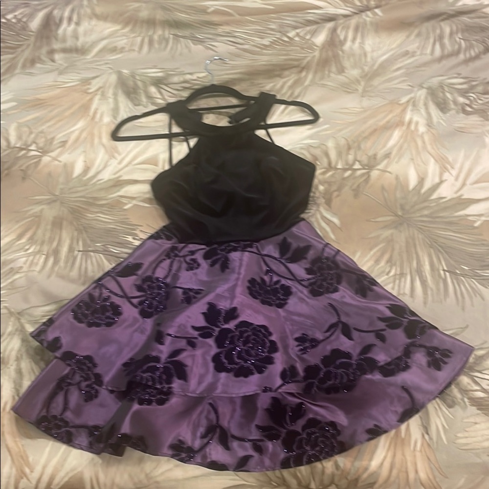Elegant Black and Purple Floral Dress